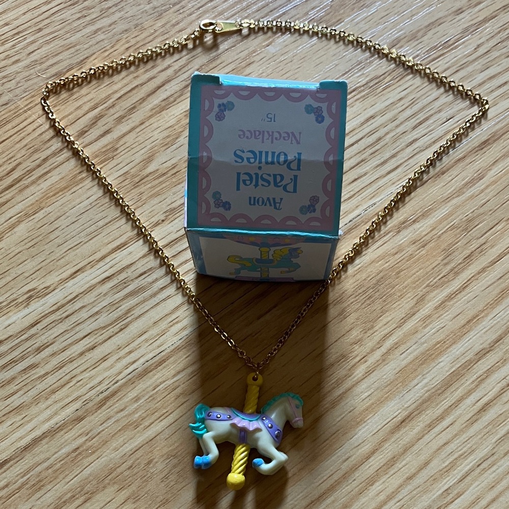 Avon Pastel Ponies Necklace - Gold and Multicolor